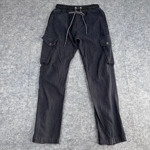 Richie Le Cargo Pants Mens Medium Black Ankle Zip Drawstring Streetwear